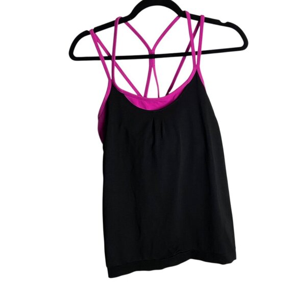 Athleta Size Medium Black Hot Pink Solace Support Tank Top Built in Bra Yoga - Picture 5 of 6
